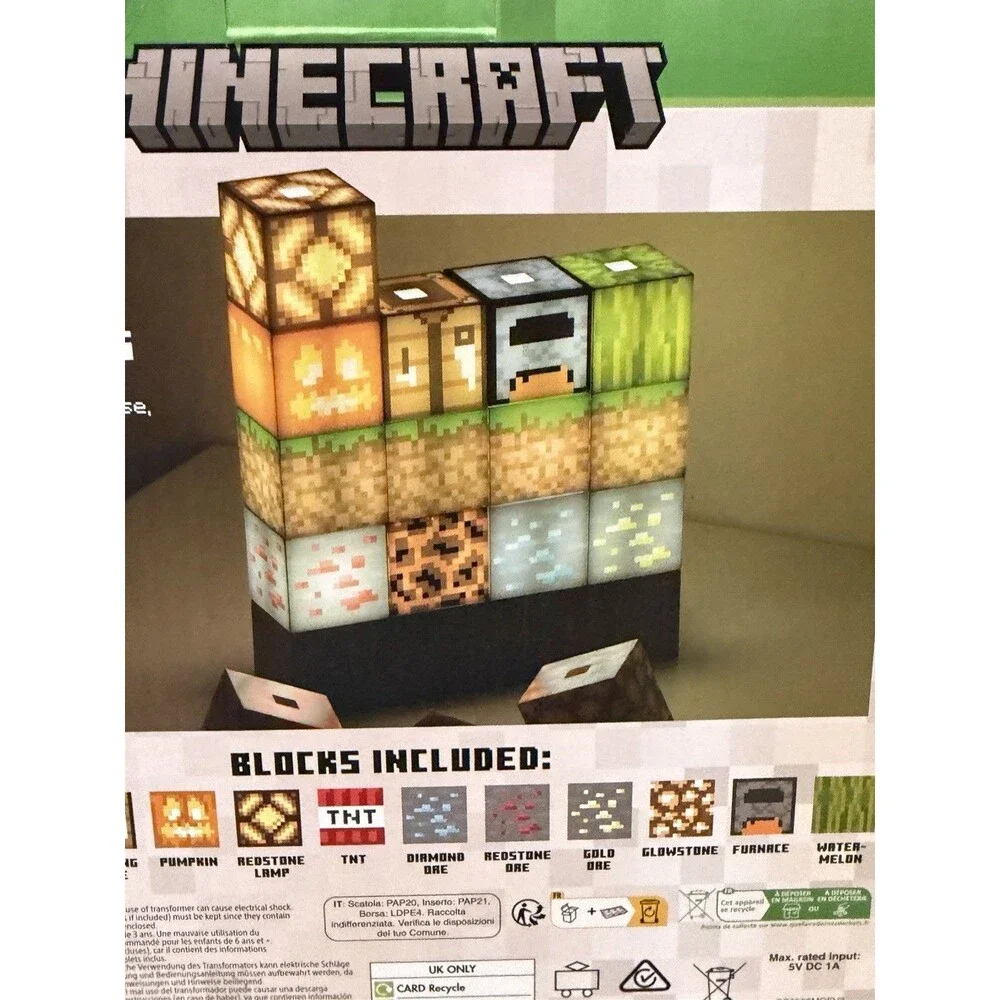 Minecraft Block Building Light Lamp 16 Cubes Light Up- NEW OPEN BOX